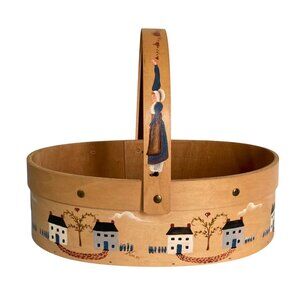 Hand Painted Folk Art Shaker Style Wood Basket Country Amish Primitive PA Dutch